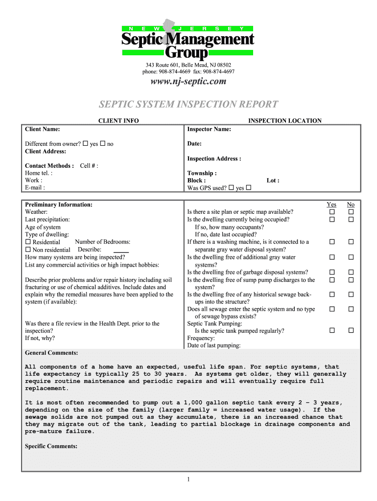 New Jersey Septic Management Group  Form