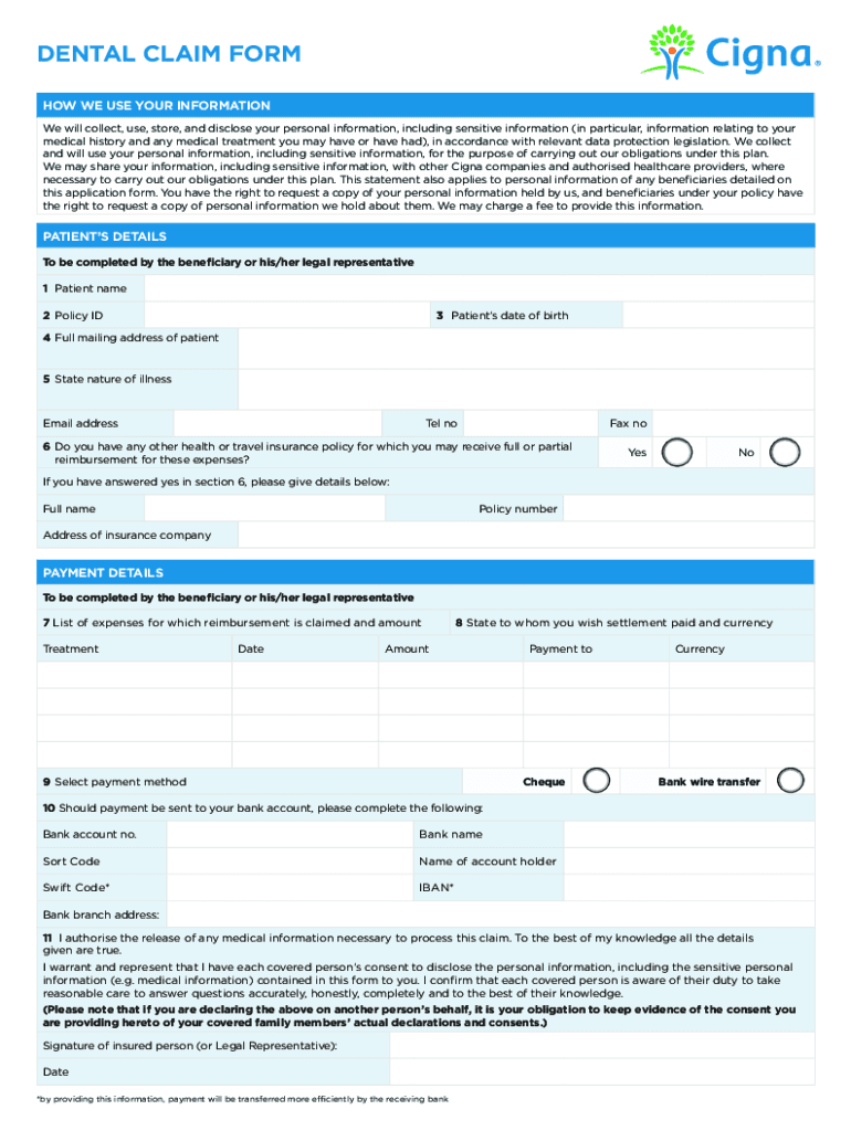 DENTAL CLAIM FORM Cignaglobal Com