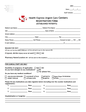 Health Express Urgent Care Centers REGISTRATION FORM
