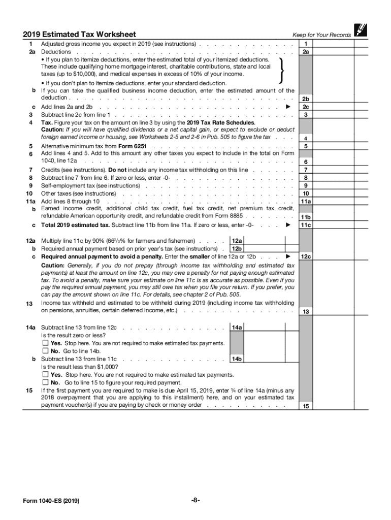 2019 1040-ES form