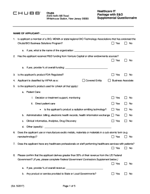 Chubb HealthCare Information Technology with E&O Supplemental Questionnaire