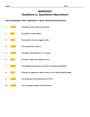 Quantitative Vs Qualitative Worksheet with Answers  Form