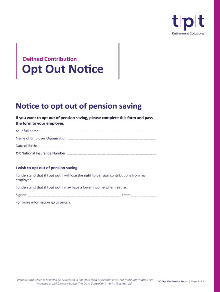  Tpt Opt Out Form 2016