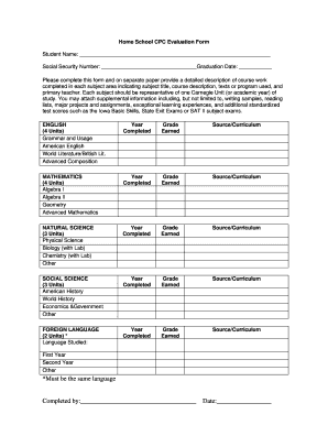 Home School CPC Evaluation Form DOC