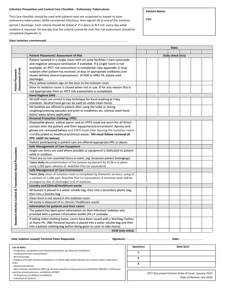 Get and Sign Infection Prevention and Control Care Checklist Pulmonary 2019-2022 Form