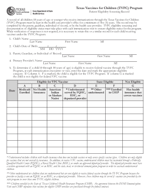  Tvfc Vaccine Forms 2017-2024