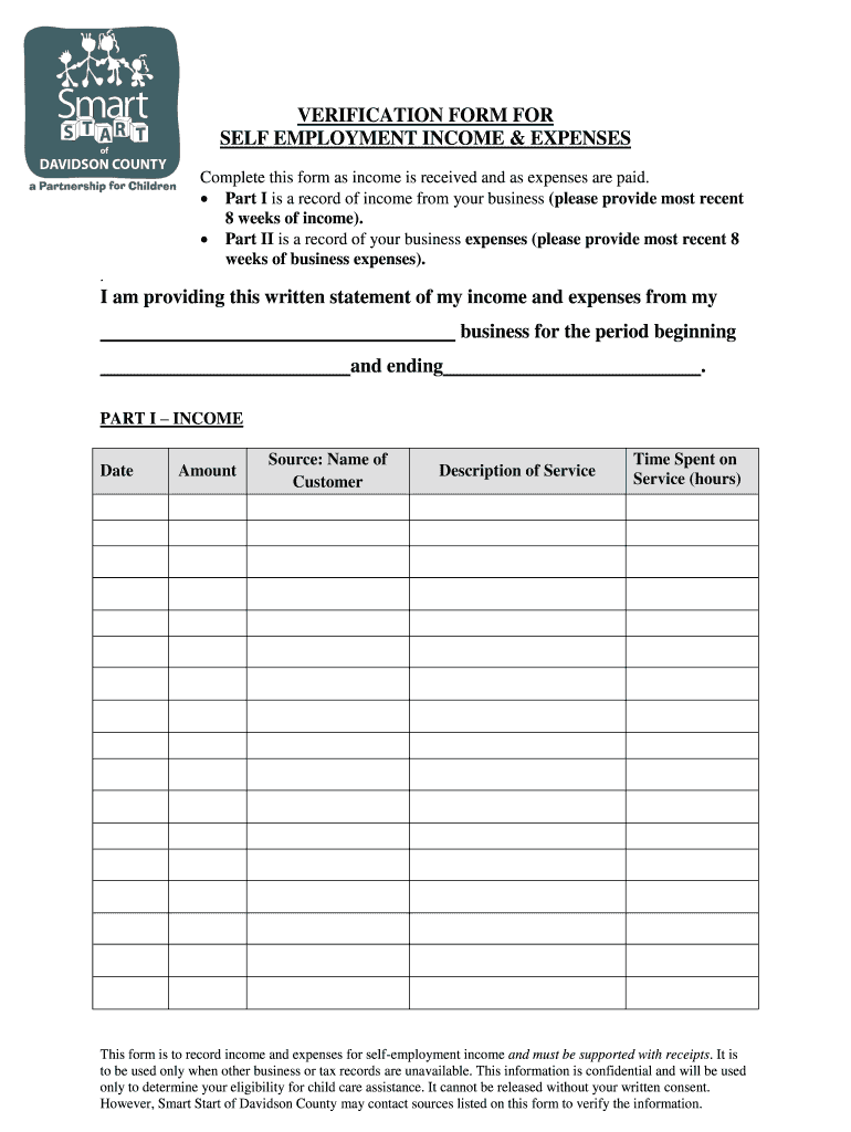 Verification Self Employment Income  Form