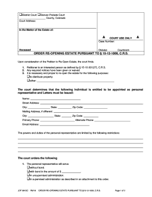  ORDER RE OPENING ESTATE PURSUANT to 15 12 1008, C 2018-2024