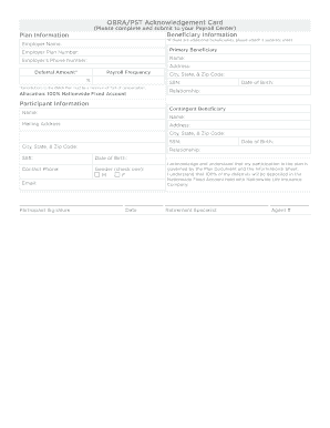 Obra Acknowledgement Card  Form