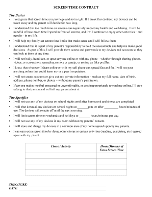 Screen Time Contract PDF  Form