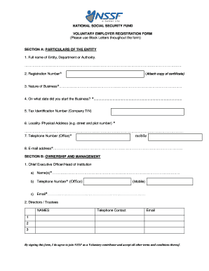 Voluntary Employer Registration Form National Social Security Fund
