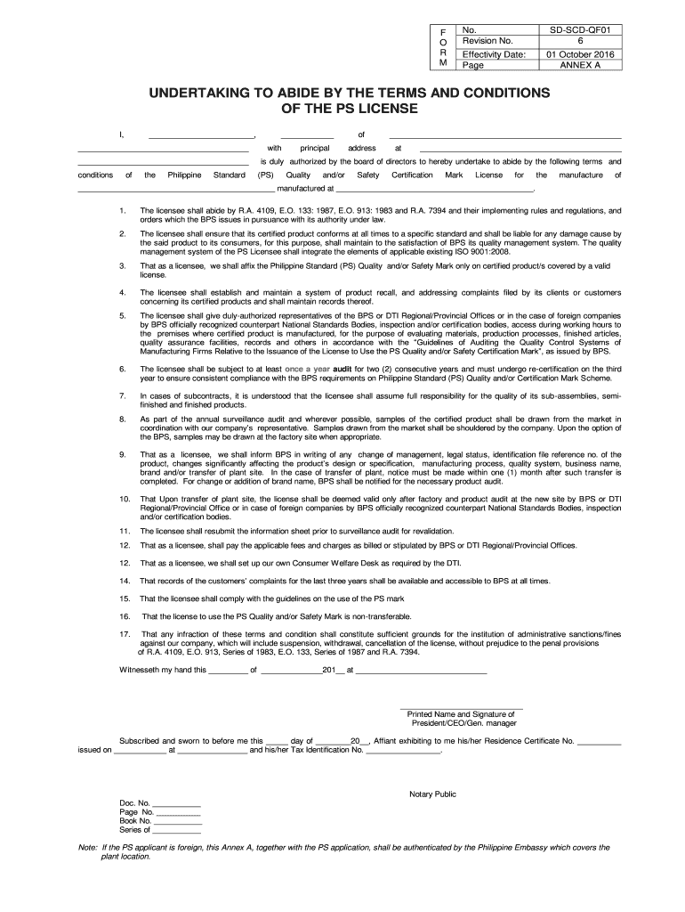 Undertaking to Abide by the Terms and Conditions of the Ps License  Form