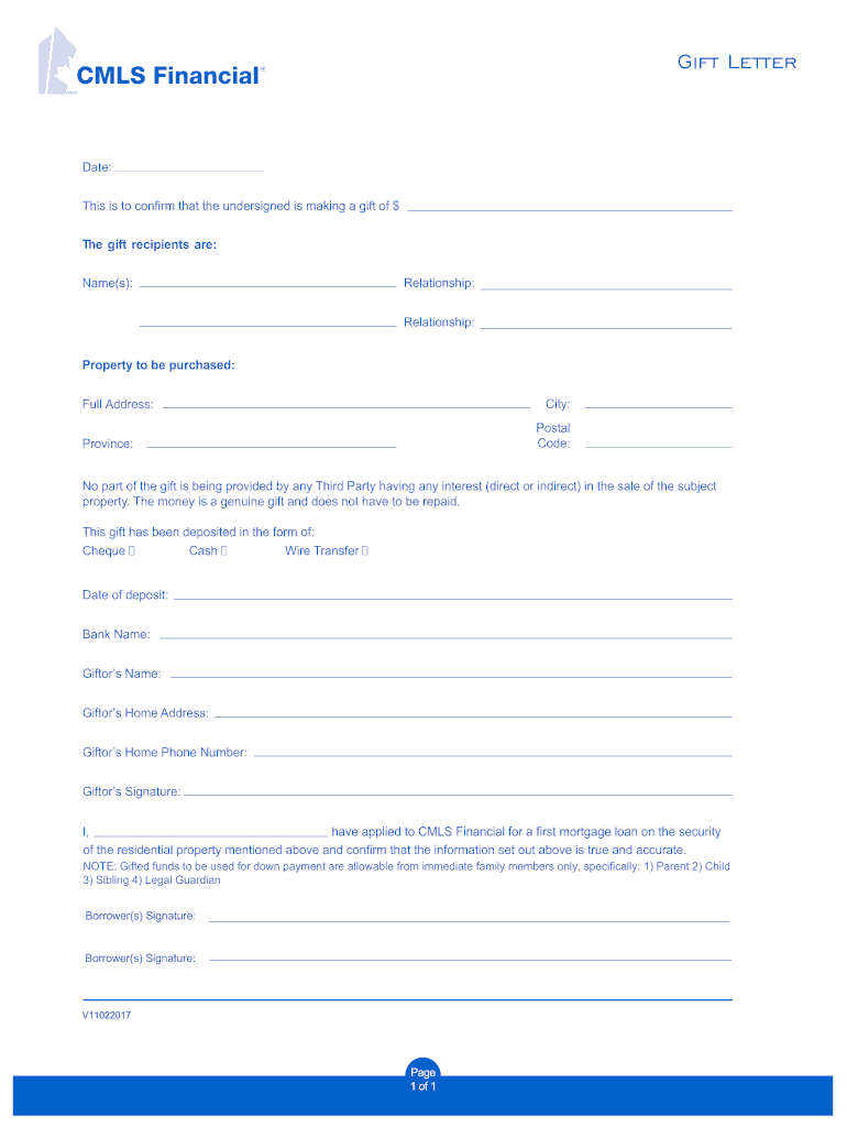 Get and Sign Cmls Gift Letter 2017-2022 Form