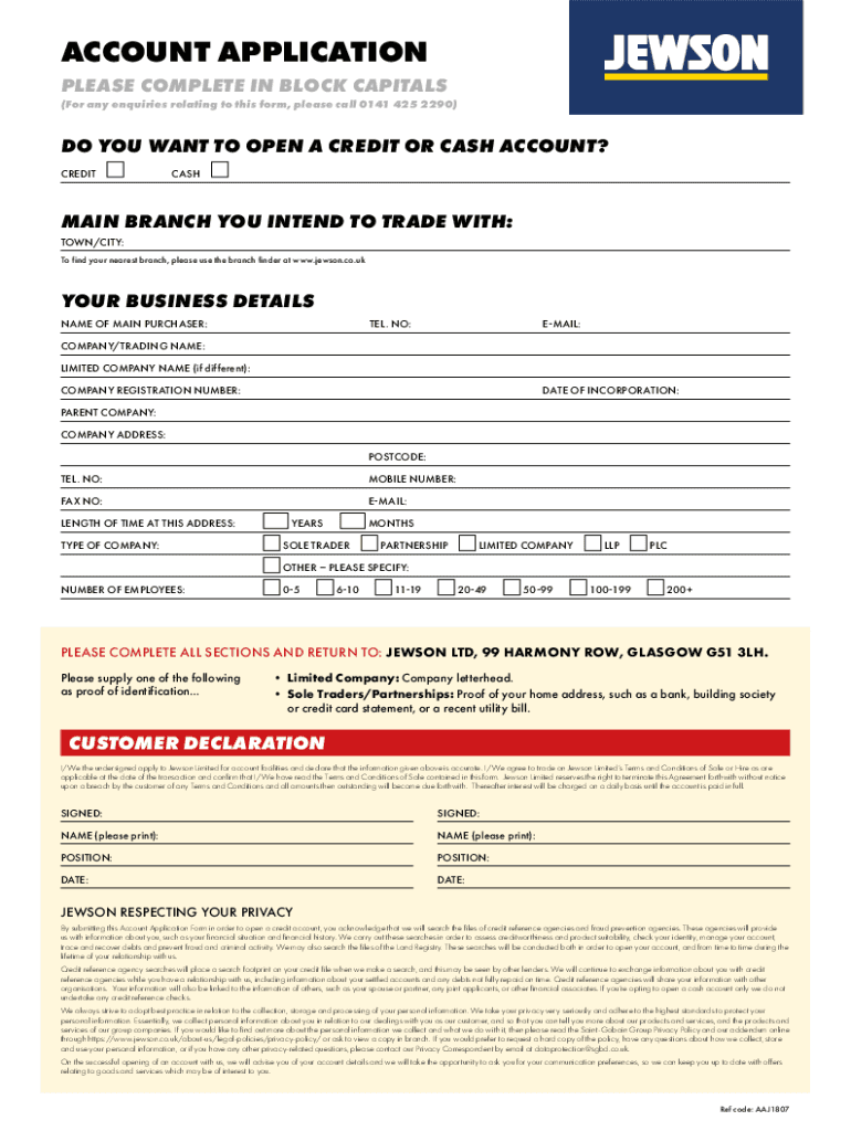 Jewsons Credit Account Application Form
