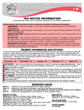 F X CO L E C T O TAX NOTICE INFORMATION