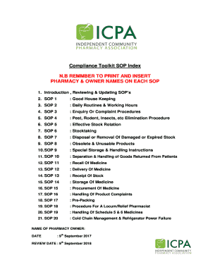 Compliance Toolkit SOP Index NB REMMBER to PRINT and ICPA  Form