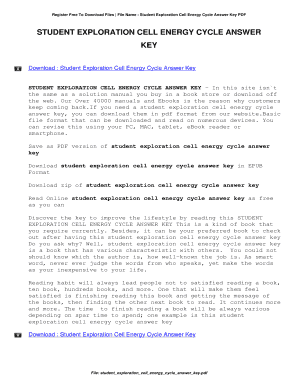 Student Exploration Cell Energy Cycle Answer Key PDF  Form