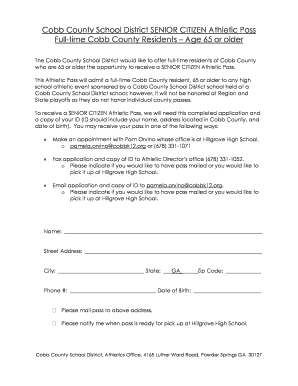 Cobb County School District SENIOR CITIZEN Athletic Pass  Form