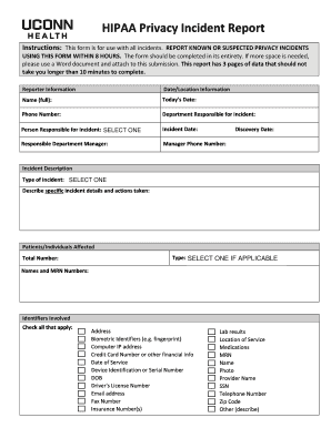  HIPAA Privacy Incident Report DOCX 2018-2024