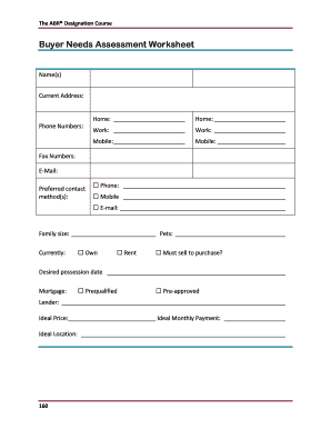Buyer Needs Assessment Worksheet Learning Library Inc  Form