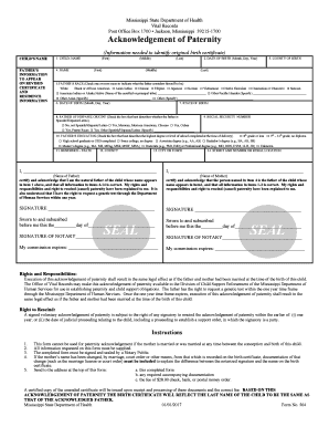 Acknowledgement of Paternity Msdh State Ms Us  Form