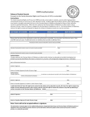 Ferpa Authorization Form Choctaw Nation