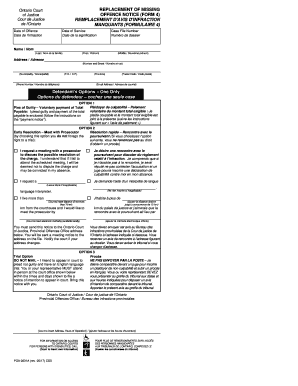 POA 0831A Form 4, Replacement of Missing Offence Form