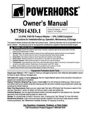 Powerhorse 3100 Psi Pressure Washer Manual  Form