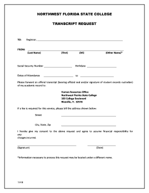 8 Transcript Request Northwest Florida State College  Form