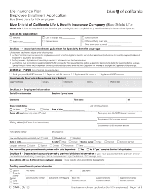 Get and Sign Life Insurance Plan Employee Enrollment Application Blue Shield of 2018 Form