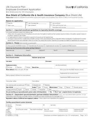  Life Insurance Plan Employee Enrollment Application Blue Shield of 2018