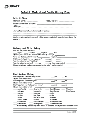 Pediatric Health History Form