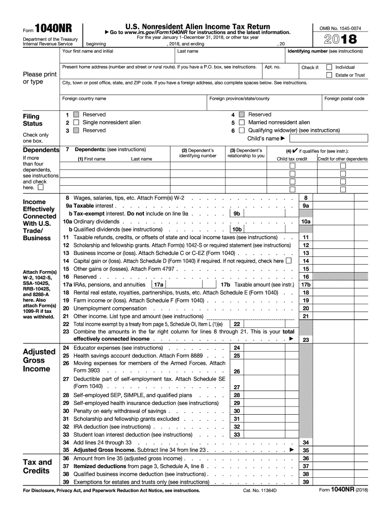 Get and Sign 1040nr Fillable 2018 Form
