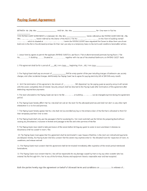 Paying Guest Agreement Format in Word