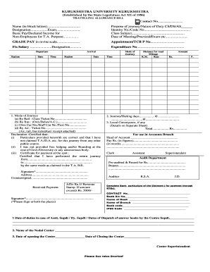 TADA Bill for Practical Examination for All Classes  Form