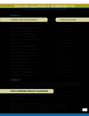 Housing Allowance Worksheet Iii  Form