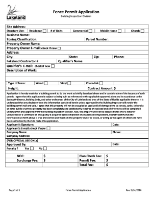Fence Permit Application City of Lakeland  Form