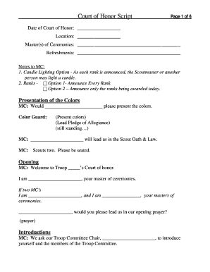 Eagle Court of Honor Program Template  Form