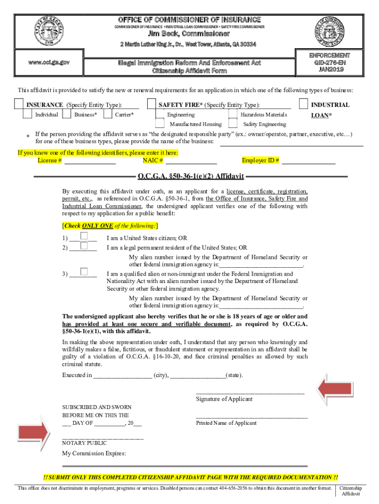  the Citizenship Affidavit Form GID 276 EN 2019