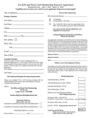 Zia Membership Renewal and Test Cdr Zia Rifle and Pistol  Form