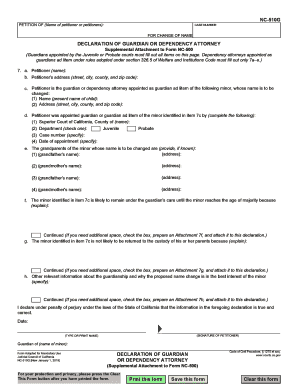 NC 510G Declaration of Guardian or Dependency Attorney  Form