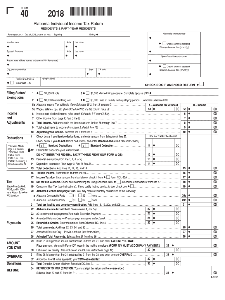  Alabama Form 40 Instructions 2018