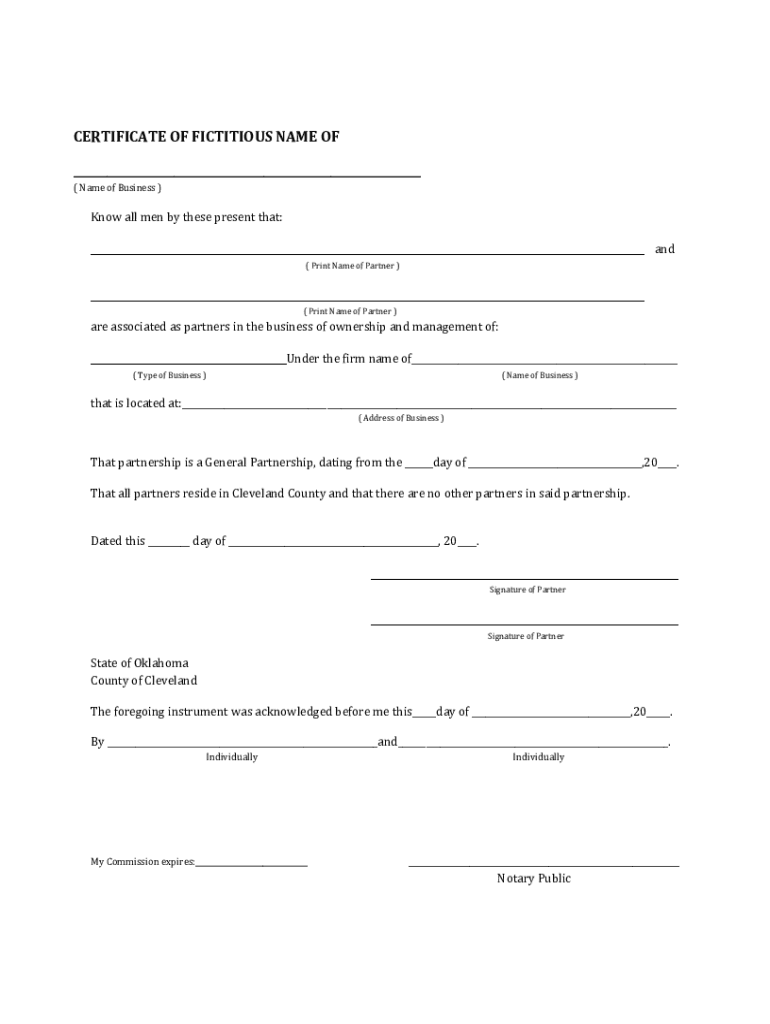 Certificate of Fictitious Name for Individual B  Form