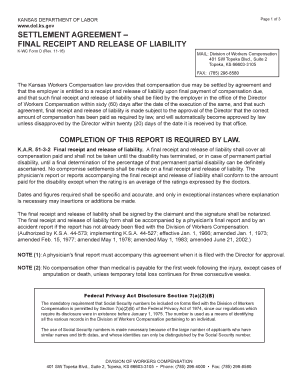 Settlement Agreement Final Receipt and Release of Liability  Form