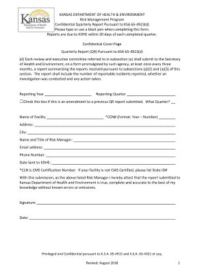 Confidential Quarterly Report Pursuant to KSA 65 4923d  Form