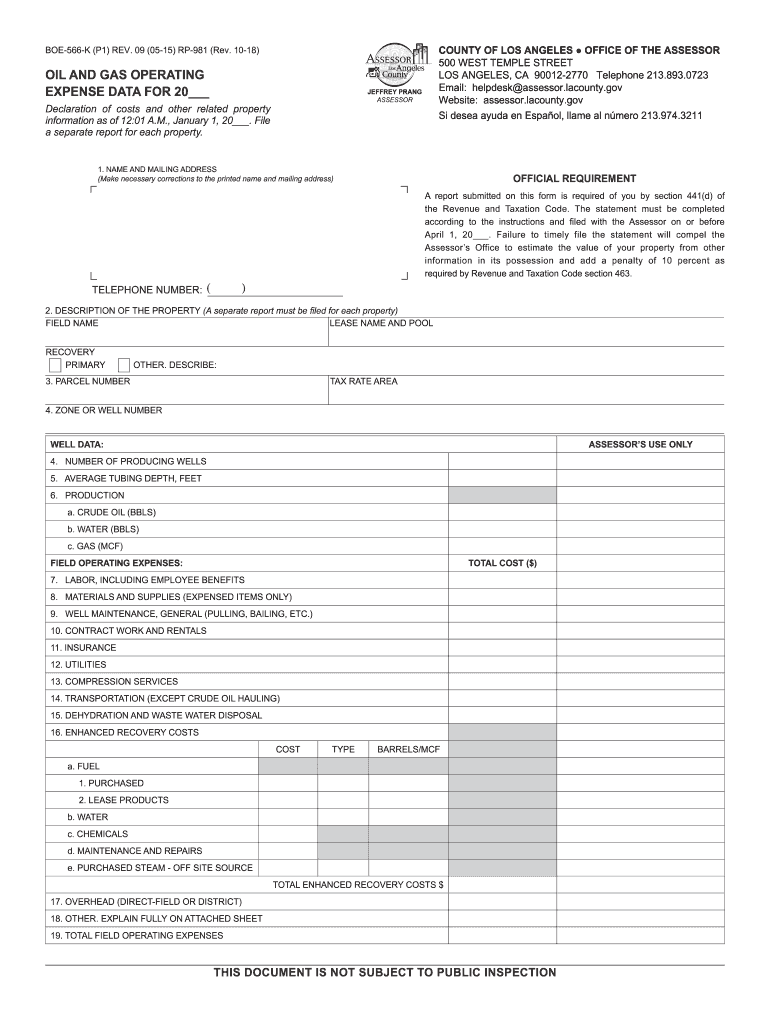 Oil and Gas Operating Expense Data Oil and Gas Operating Expense Data  Form