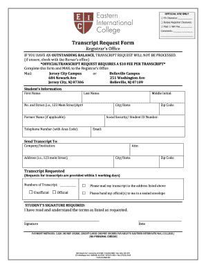  Transcript Request Form Eastern International College 2018-2024