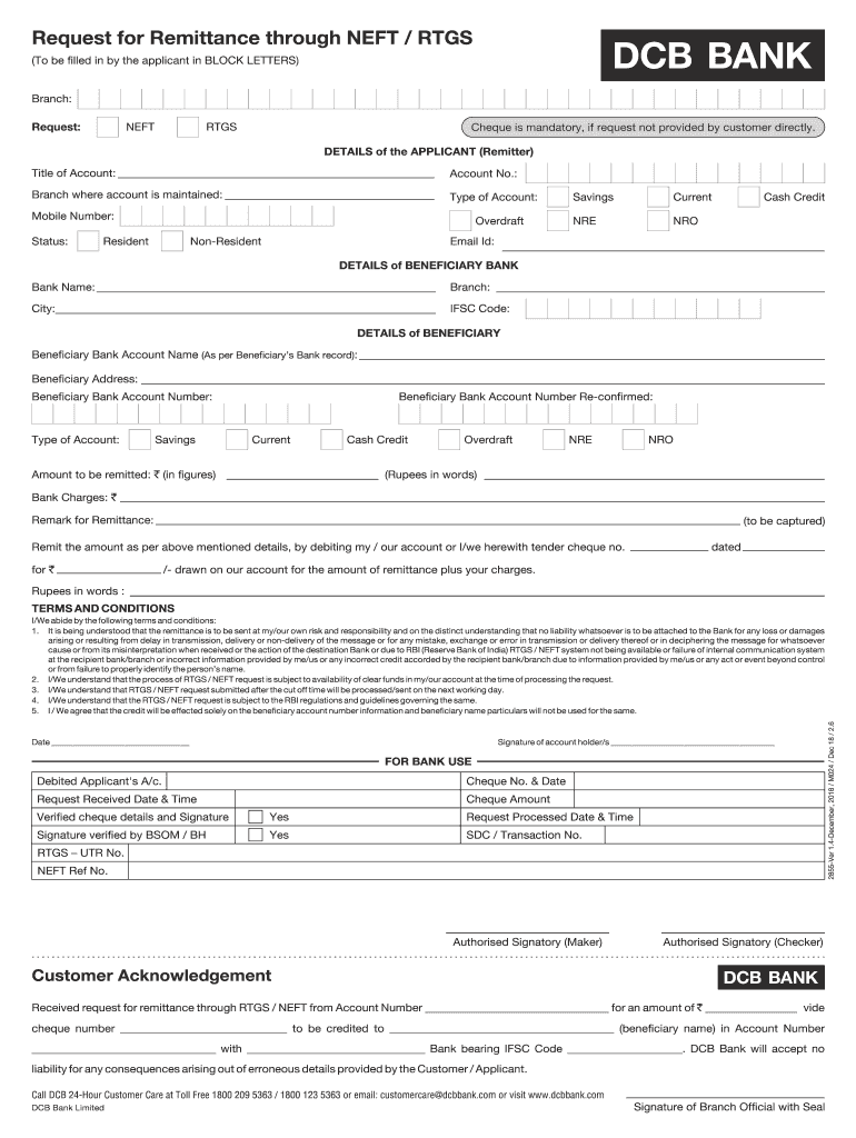  Dcb Bank Rtgs Form Printable 2018-2024