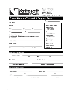 Vatterott College Transcripts  Form