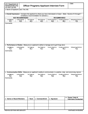 CG5527 PDF Officer Programs Applicant Interview Form
